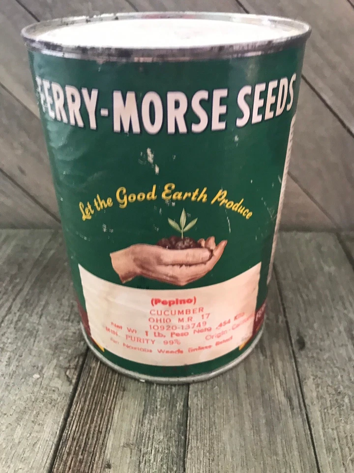 Semillas de pepino Morse Ferry lata sellada de 1 lb de 1950  Foto 2 de 4