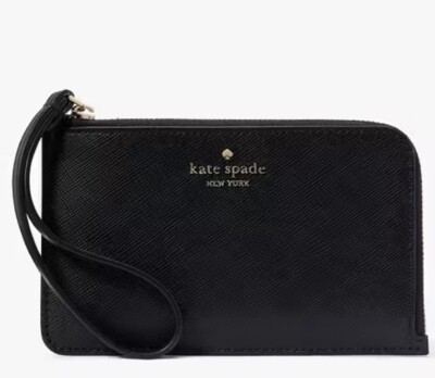 Kate Spade Lucy Small L Zip Wristlet Black Leather Wallet KH613 $99