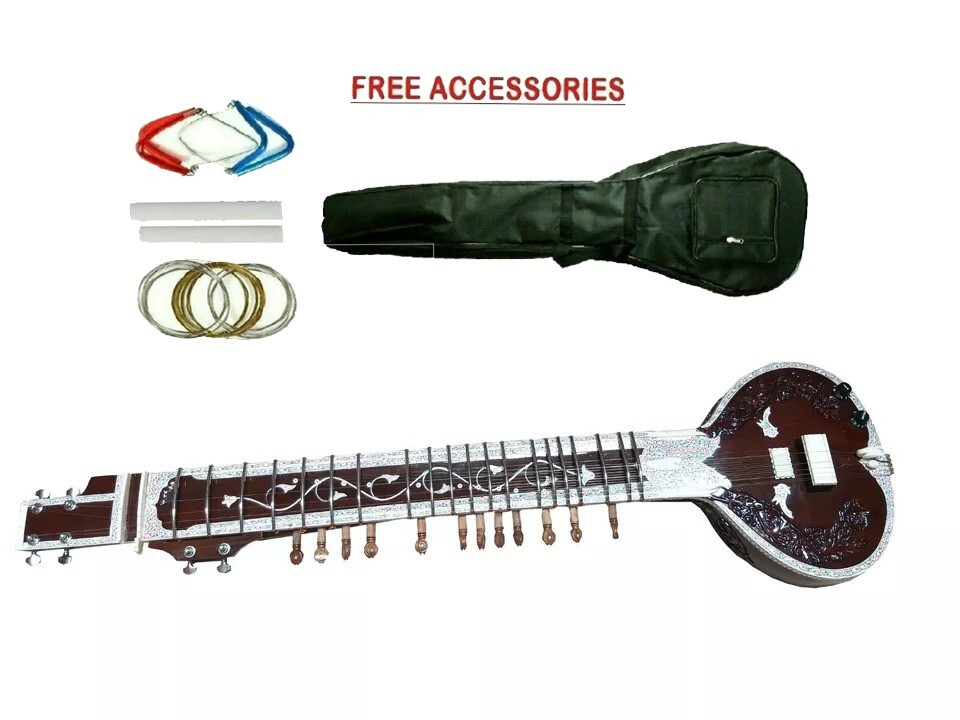 Sitar Professional Musical String Instrument Electric Travel Tun Wood