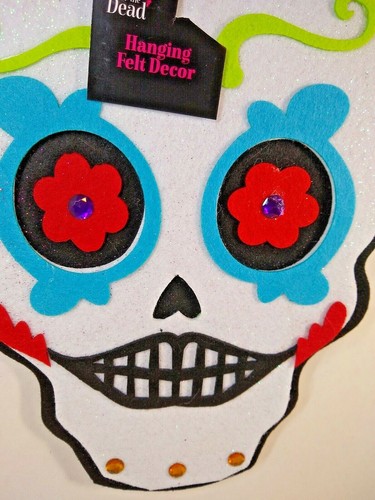 Sugar Skull Day Of The Dead Hanging 3 D Felt New 12.5 inch Black Border - Picture 2 of 4