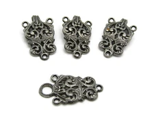 Vintage Art Deco Style Necklace Charms Etched Silver Tone Set of 4