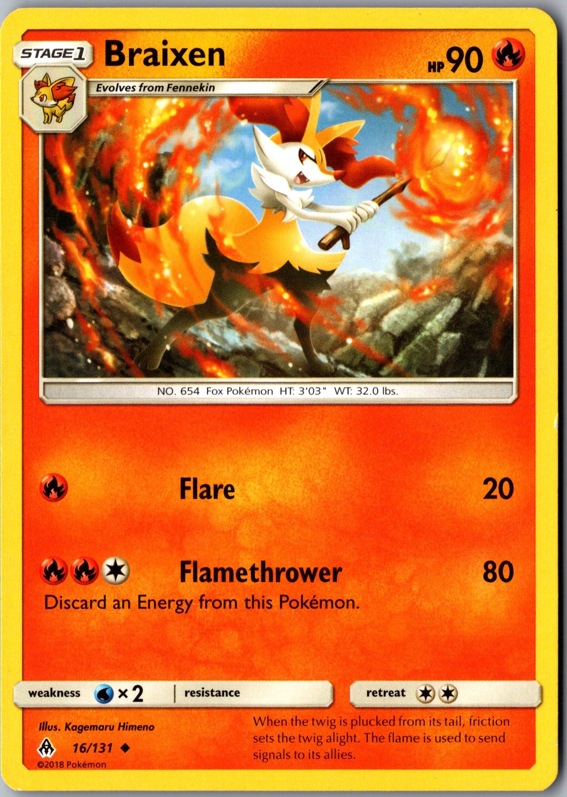 Braixen 16/131 Uncommon Forbidden Light Lightly Played Pokemon Card Starter