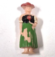 Vintage Plastic Woman Figurine &ndash; WHW Style Traditional Dress Miniature &ndash; 1.5"