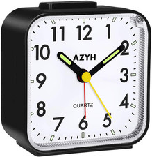 Image of Analog Alarm Clock, Silent No Ticking Alarm Clock with Light, Snooze, Battery Op