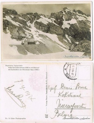 Postcard Grainau Bavarian Zugspitzbahn - Hotel Schneefernerhaus 1934