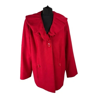 M&CO Cape Coat Women’s UK Size 18 Bright Red Ruffle Collar Big Button Jacket - Image 1 of 4