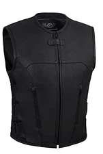 TRUE ELEMENT MENS SWAT TEAM STYLE LEATHER VEST GUN POCKETS BLACK SIZE L