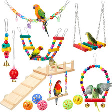 12 Pcs Parakeet Cockatiel Bird Toys, Parrot Swing Chewing Hanging Toys, Colorful
