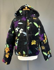 Womens COLLUSION Black Floral Velvet Hooded Padded Puffer Jacket UK 12