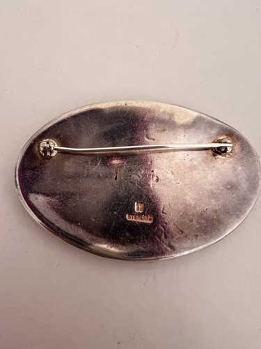 David Urso Sterling Silver Signed Resin Inlay Brooch Pin Brown Earth Tones Oval - Bild 5 von 10