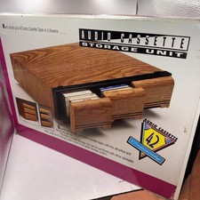 Vintage Modular Series Faux Wood Stackable Audio Cassette Storage Drawer Cabinet