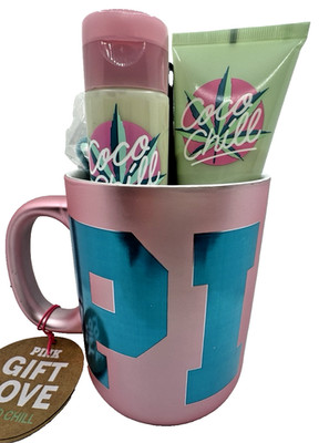 Victoria's secret PINK Coco Chill Mug with Lotion, Scrub & Sponge Set