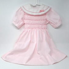 Smocked Dress Pink Swiss Dot Winnie The Pooh Tag Puff Sleeve Vtg Sears Sz 6