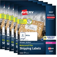 50 Packs Avery WeatherProof Shipping Labels White 2 x 4 500/Pack 5523