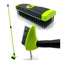 3 in 1 Telescopic Weed Remover Brush Wire Head Paving Decking Clean Scrub Moss