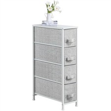 Vertical Slim Chest of Drawers Storage Tower with 4 Fabric Drawers for Home Grey