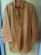 Indian Kurta Tunic Embroidered Orange M/L