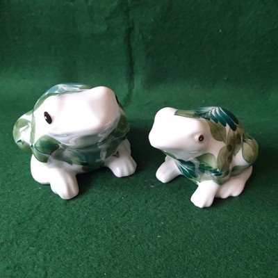 Paar Librasco Porzellan Frosch grünes Blatt Figuren Porcelaine de Phillippines