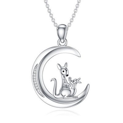 Diamond Kangaroo Necklace S925 Sterling Silver Cute Animal Pendant for Gifts ...