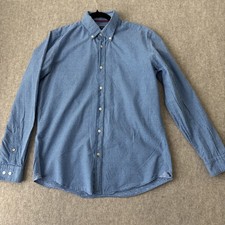 Hugo Boss Regular Fit Button Down Shirt Mens L Blue Check Poplin Long Sleeve