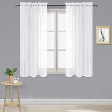 Sheer White Curtains 54 inch Length, Rod Pocket Solid Color Window Treatment ...