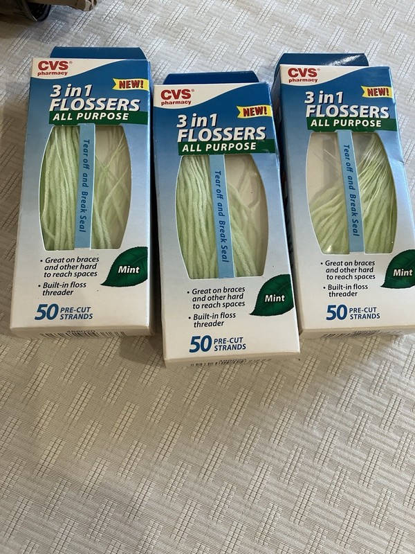 3- CVS Health 3-in-1 All Purpose Flossers mint flavor Each 50 pre-cut strands