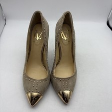 VERO CUOIO PATENT BEIGE LEATHER PUMP HEELS SHOES GOLD ON HEEL
