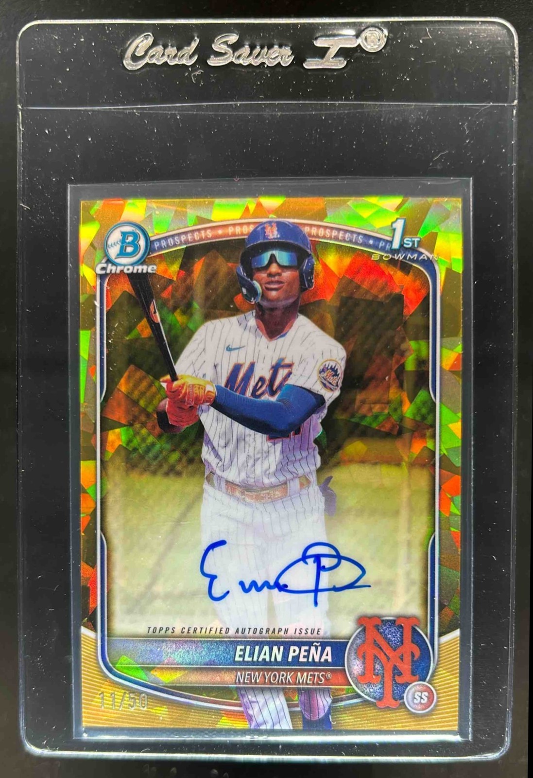 2025 Bowman Chrome Sapphire Elian Pena Auto Gold Refractor 1st Prospect #11/50