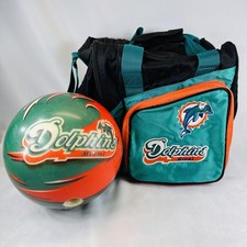 Vintage Miami Dolphins Viz-A-Ball 14lb Drilled Bowling Ball w/ Carrying Bag