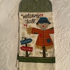 Scarecrow Hand Towel with Sew In Pot Holder Kitchen Dish Towel Fall Decor