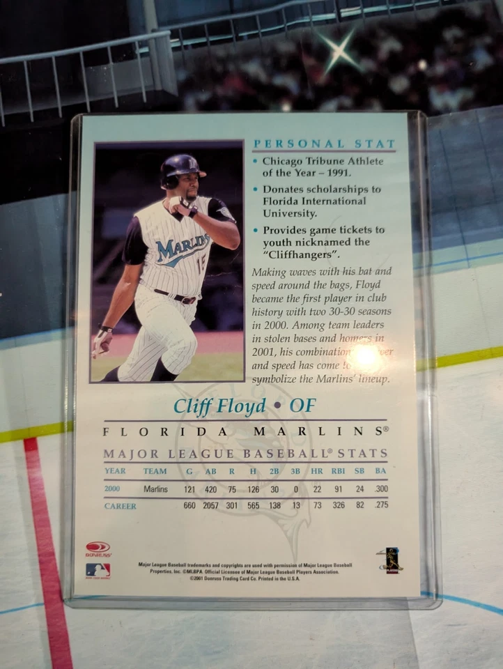 Бейсбольная карточка MLB Florida Marlins Cliff Floyd Signed '01 Donruss Studio портрет - Изображение 2 из 3