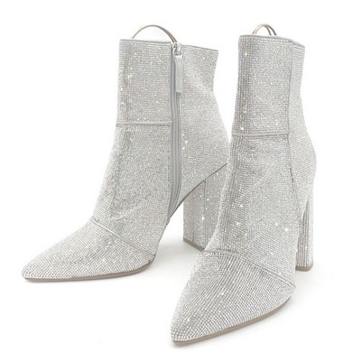 Steve Madden Noticed Rhinestone Boots Pointed Toe Block Heel Bling Boot Size 9.5