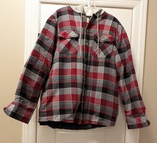Wrangler Men's Flannel Hooded Jacket Red Black Plaid Quilt Lined Medium