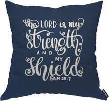 the Lord Is My Strength and My Shield Throw Pillow Cover Inspirational Verse Wor