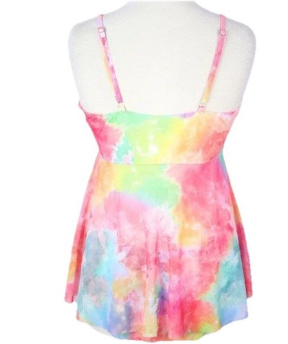 Lingerie Semi-Sheer Split Top Woman Plus Size 2X Pastel Flowers Adjustable Strap - Picture 7 of 11