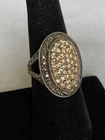 Vintage 925 Sterling Silver oval marcsite and yellow stone ring size 7