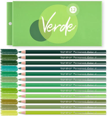 New 12 Green Colored Pencils Oil Based Pre sharpened Wooden Sketching New Art 