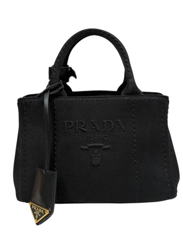 PRADA 2Way Shoulder Handbag Black Canvas 1BA038 Crossbody Italy SR1341