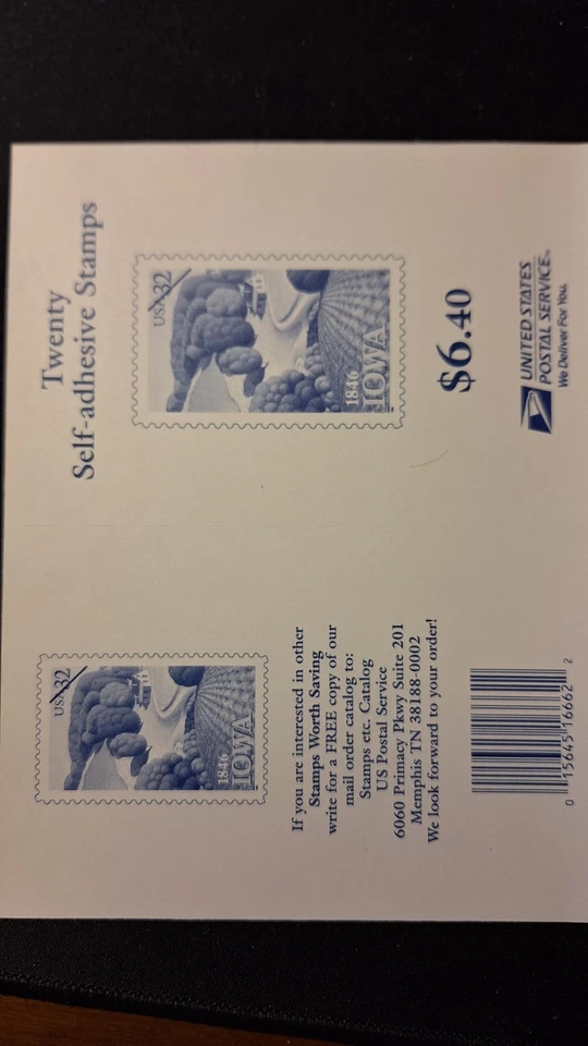 Scott #3089A, M/F/NH, Iowa, Booklet pane of 20, 32 cent serpentine cut stamps - Image 2 of 3