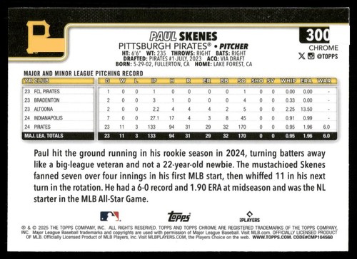 2025 Topps Cromo Logo Fractor Paul Skenes Variación de Imagen #300 Piratas - Imagen 2 de 2