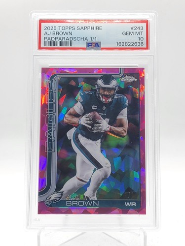 A.J. BROWN 2025 TOPPS CHROME SAPPHIRE PADPARADSCHA 1/1 #243 EAGLES PSA 10 Q6608