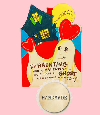 Vintage Style Valentine Card, GHOST/HAUNTED HOUSE ''I'M HAUNTING FOR A VALENTINE''