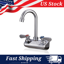 Commercial Hand Wash Sink Faucet, 4" Center Wall Mount with 3-1/2" Gooseneck