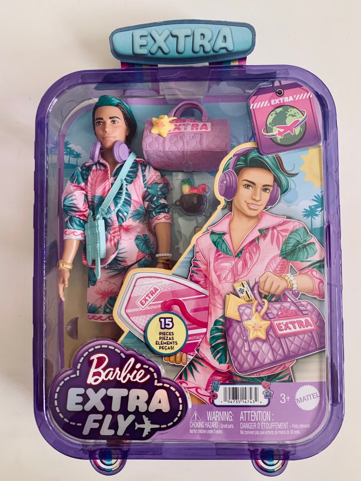 Barbie Extra Fly Ken Travel Doll with Beach & Travel Clothes & Accessories