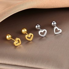 Women Tiny Silver / Gold Heart Screw Back Stud Earrings Surgical Steel Jewelry