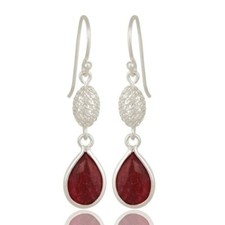 Natural Ruby Corundum 925 Sterling Silver Drop Dangle Earrings Jewelry