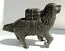 Antique Cast Iron AC Williams? Coin Still Bank St Bernard Dog w/ Pack Black