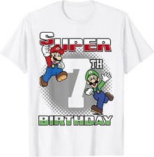 Licensed Super Mario  Luigi Super 7th Birthday Portrait Shirt Mens M White