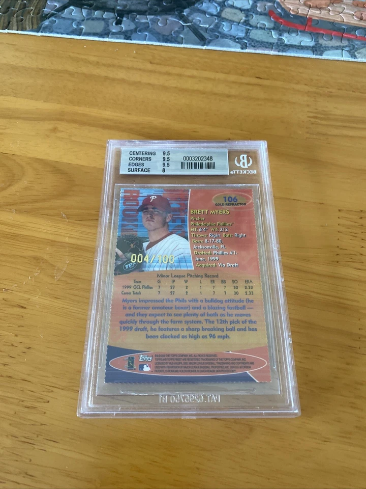 Brett Myers Topps Finest Gold Rookies Refractors 2000/100 RC BGS 9 Phillies Foto 2 de 2