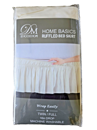 Home Basics Ruffled Bed Skirt Dust Ruffle Wrap-around Twin/Full 16" Drop Cream